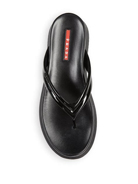 prada black patent flip flops|PRADA Patent Leather Flip Flop Sandals for Women .